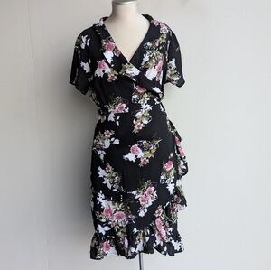 Floral Wrap Ruffle Dress